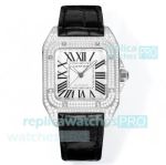 Swiss Copy Cartier Santos 100 Ladies Watch 35.6mm White Face Roman Diamond Set 